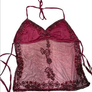 Backless beaded sheet halter top